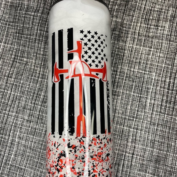 Firefighter Tumbler - Glitter Tumbler - 20 Ounce Tumbler - Flag Cup - Picture 1 of 9